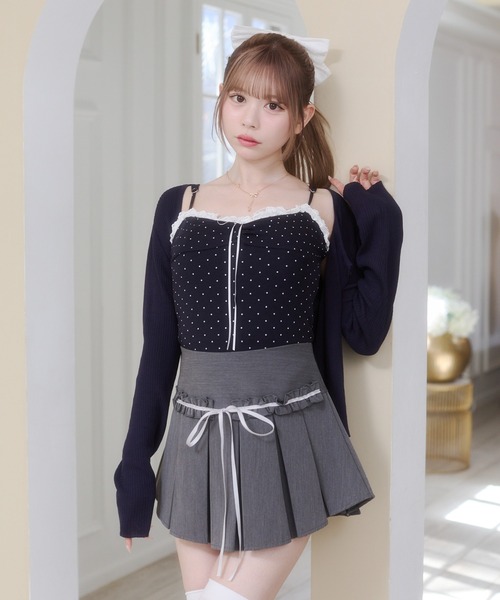 Rmine(アールマイン)の「配色リボン ボックス プリーツ スカート(スカパン付き)(スカート・レディース・ホワイト/ブラック/グレー・MEDIUM)」の9枚目の写真