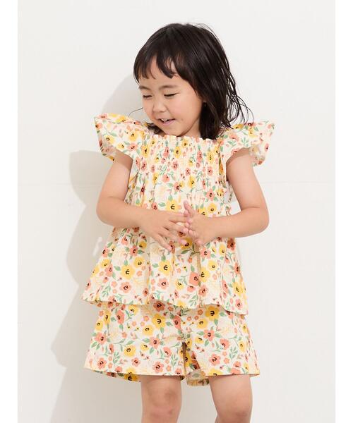 Samansa Mos2 Lagom(サマンサモスモスラーゴム)の「☆シャーリング花柄ブラウス(セットアップ可)(シャツ/ブラウス・キッズ・オフホワイト/ネイビー・100/110/120/95/130)」の3枚目の写真