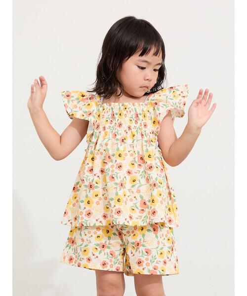 Samansa Mos2 Lagom(サマンサモスモスラーゴム)の「☆シャーリング花柄ブラウス(セットアップ可)(シャツ/ブラウス・キッズ・オフホワイト/ネイビー・100/110/120/95/130)」の4枚目の写真