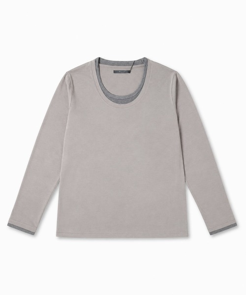 sunny branch（サニーブランチ）の「★Bd★レイヤード風 Uネック ロングスリーブTシャツ（Tシャツ/カットソー・レディース・ホワイト/チャコールグレー/グレー系/ブラック/マルチ・LARGE/X-LARGE/MEDIUM）」の22枚目の写真