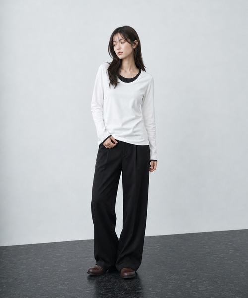 sunny branch（サニーブランチ）の「★Bd★レイヤード風 Uネック ロングスリーブTシャツ（Tシャツ/カットソー・レディース・ホワイト/チャコールグレー/グレー系/ブラック/マルチ・LARGE/X-LARGE/MEDIUM）」の11枚目の写真