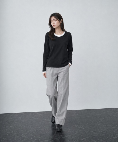 sunny branch（サニーブランチ）の「★Bd★レイヤード風 Uネック ロングスリーブTシャツ（Tシャツ/カットソー・レディース・ホワイト/チャコールグレー/グレー系/ブラック/マルチ・LARGE/X-LARGE/MEDIUM）」の12枚目の写真