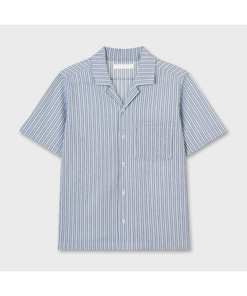 PLAC（プラック）の「シアサッカー ストライプシャツ 2カラー（シャツ/ブラウス・メンズ・ライトカーキ/スカイブルー・LARGE/MEDIUM）」の2枚目の写真