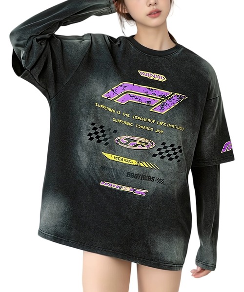 mushwear(マッシュウェア)の「レーシングレイヤードロンT(Tシャツ/カットソー・メンズ・ブラック・XX-LARGE/X-LARGE/LARGE/MEDIUM)」の1枚目の写真