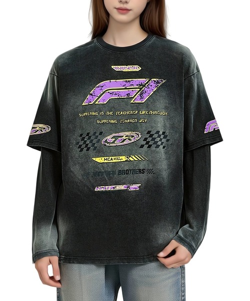 mushwear(マッシュウェア)の「レーシングレイヤードロンT(Tシャツ/カットソー・メンズ・ブラック・XX-LARGE/X-LARGE/LARGE/MEDIUM)」の3枚目の写真
