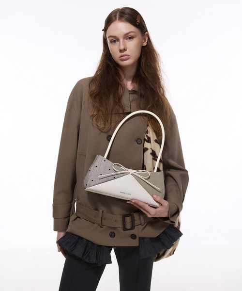 Hazel ヘーゼル ストライプ ボウパネルド ショルダーバッグ 