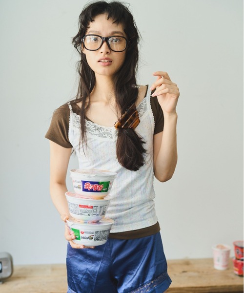 common gull products.（コモンガルプロダクツ）の「ひかりが薄い日のレースタンクトップ（タンクトップ・レディース・アイボリー/ホワイト系/ピンク系・フリー）」の4枚目の写真