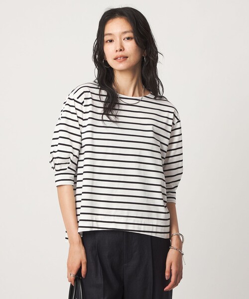 green label relaxing(グリーンレーベルリラクシング)の「フォルム スリーブ ボーダー Tシャツ(Tシャツ/カットソー・レディース・ブラウン系/オフホワイト・FREE)」の1枚目の写真