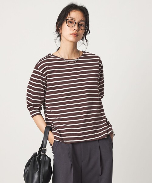 green label relaxing(グリーンレーベルリラクシング)の「フォルム スリーブ ボーダー Tシャツ(Tシャツ/カットソー・レディース・ブラウン系/オフホワイト・FREE)」の3枚目の写真