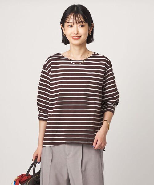 green label relaxing(グリーンレーベルリラクシング)の「フォルム スリーブ ボーダー Tシャツ(Tシャツ/カットソー・レディース・ブラウン系/オフホワイト・FREE)」の6枚目の写真