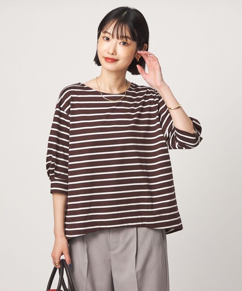 green label relaxing(グリーンレーベルリラクシング)の「フォルム スリーブ ボーダー Tシャツ(Tシャツ/カットソー・レディース・ブラウン系/オフホワイト・FREE)」の7枚目の写真