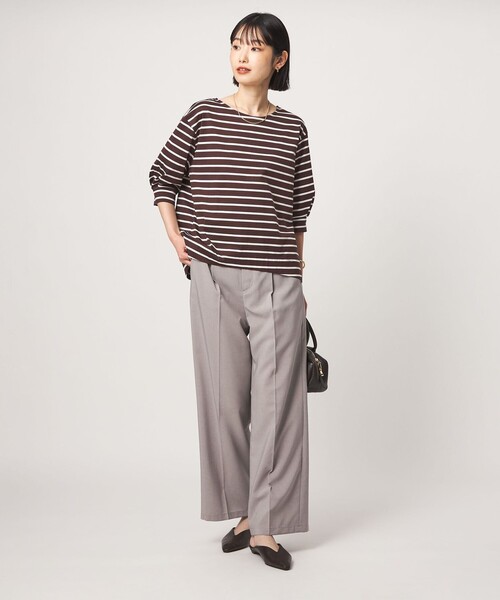 green label relaxing(グリーンレーベルリラクシング)の「フォルム スリーブ ボーダー Tシャツ(Tシャツ/カットソー・レディース・ブラウン系/オフホワイト・FREE)」の8枚目の写真