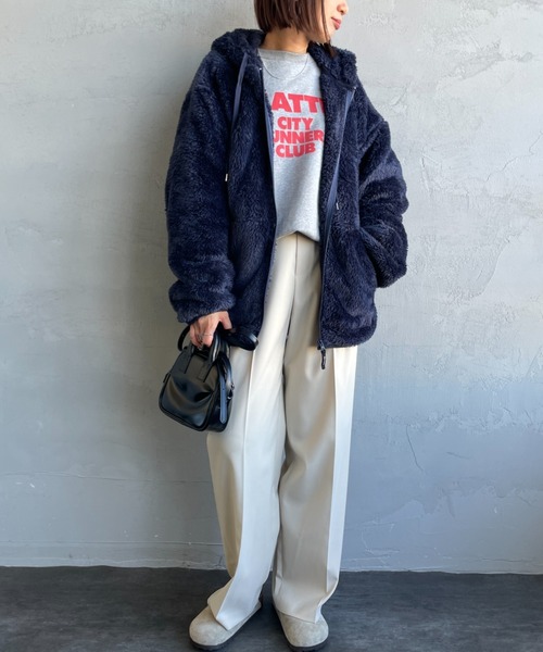 Champion（チャンピオン）の「【WEB先行予約】[Champion/チャンピオン] ボアフリース ジップフードジャケット(WEB限定)（その他アウター・レディース・ネイビー/ブラック・XL/M/L）」の7枚目の写真
