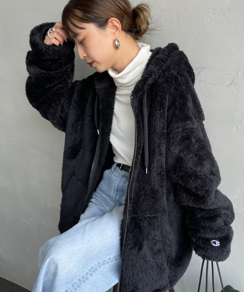 Champion（チャンピオン）の「【WEB先行予約】[Champion/チャンピオン] ボアフリース ジップフードジャケット(WEB限定)（その他アウター・レディース・ネイビー/ブラック・XL/M/L）」の8枚目の写真
