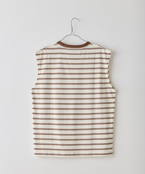 WHIMSIC（ウィムジック）の「【UNISEX/2サイズ展開】ボーダースリーブレスTシャツ（タンクトップ・メンズ・パープル/ブラウン/オフホワイト・2/1）」の20枚目の写真