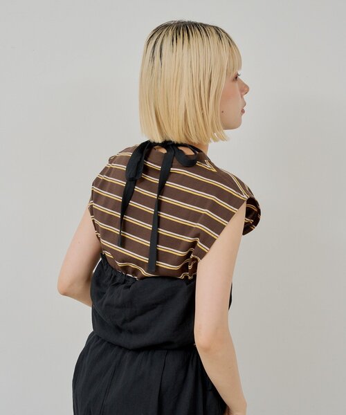 WHIMSIC（ウィムジック）の「【UNISEX/2サイズ展開】ボーダースリーブレスTシャツ（タンクトップ・メンズ・パープル/ブラウン/オフホワイト・2/1）」の13枚目の写真