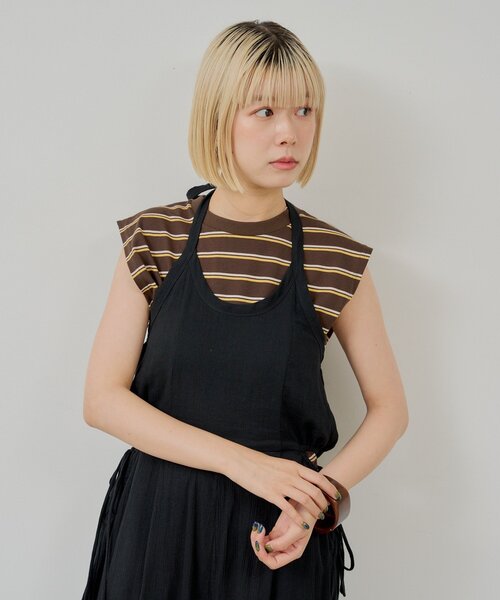 WHIMSIC（ウィムジック）の「【UNISEX/2サイズ展開】ボーダースリーブレスTシャツ（タンクトップ・メンズ・パープル/ブラウン/オフホワイト・2/1）」の14枚目の写真
