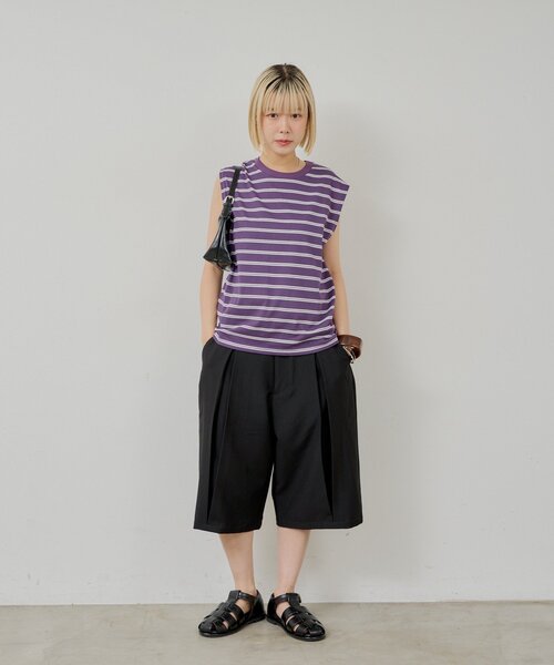 WHIMSIC（ウィムジック）の「【UNISEX/2サイズ展開】ボーダースリーブレスTシャツ（タンクトップ・メンズ・パープル/ブラウン/オフホワイト・2/1）」の18枚目の写真