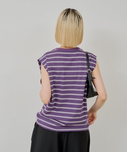 WHIMSIC（ウィムジック）の「【UNISEX/2サイズ展開】ボーダースリーブレスTシャツ（タンクトップ・メンズ・パープル/ブラウン/オフホワイト・2/1）」の8枚目の写真