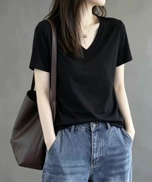 Vネック ベーシック 半袖Tシャツ