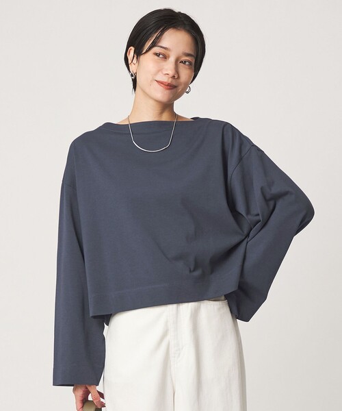 green label relaxing(グリーンレーベルリラクシング)の「<スタイリスト兵藤千尋さんコラボ>クロップド ワイド ロングスリーブ Tシャツ UVカット(Tシャツ/カットソー・レディース・ネイビー/オフホワイト/ダークグレー・FREE)」の5枚目の写真