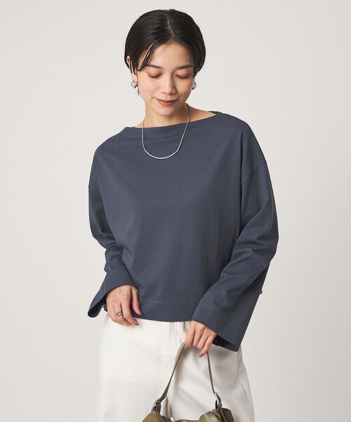 green label relaxing(グリーンレーベルリラクシング)の「<スタイリスト兵藤千尋さんコラボ>クロップド ワイド ロングスリーブ Tシャツ UVカット(Tシャツ/カットソー・レディース・ネイビー/オフホワイト/ダークグレー・FREE)」の6枚目の写真