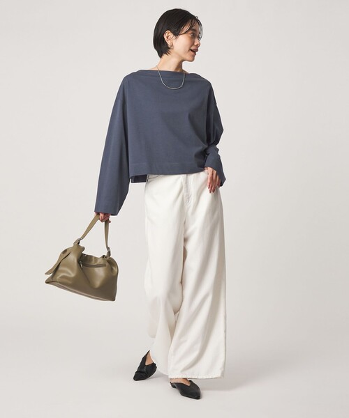 green label relaxing(グリーンレーベルリラクシング)の「<スタイリスト兵藤千尋さんコラボ>クロップド ワイド ロングスリーブ Tシャツ UVカット(Tシャツ/カットソー・レディース・ネイビー/オフホワイト/ダークグレー・FREE)」の9枚目の写真