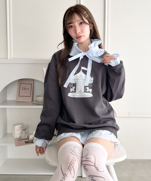 Loueme(ルエム)の「ファンシーステッチプリントスウェット(スウェット・レディース・チャコールグレー/ホワイト・FREE)」の12枚目の写真