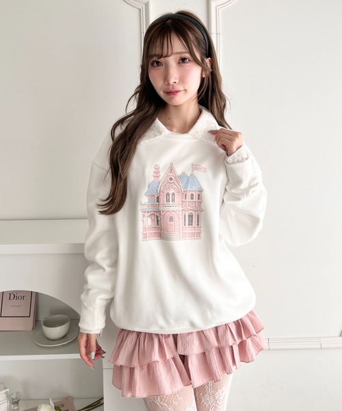 Loueme(ルエム)の「ファンシーステッチプリントスウェット(スウェット・レディース・チャコールグレー/ホワイト・FREE)」の4枚目の写真