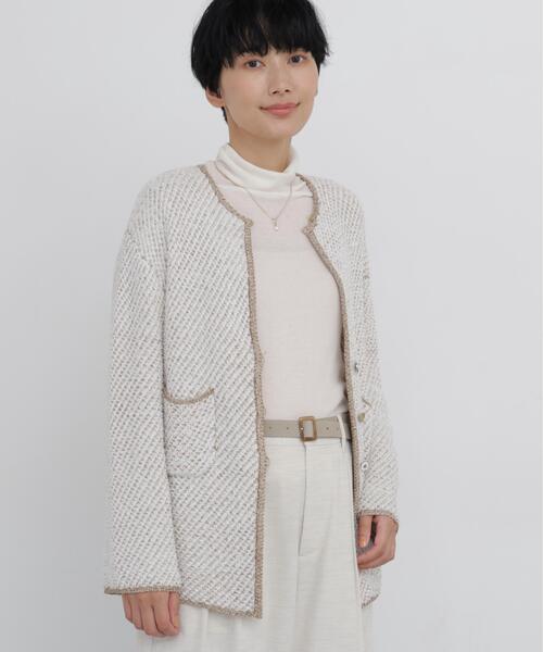 human woman（ヒューマンウーマン）の「◆フェザーヤーンMIXツイードはおり（カーディガン/ボレロ・レディース・ホワイト系その他/ネイビー・MEDIUM）」の2枚目の写真