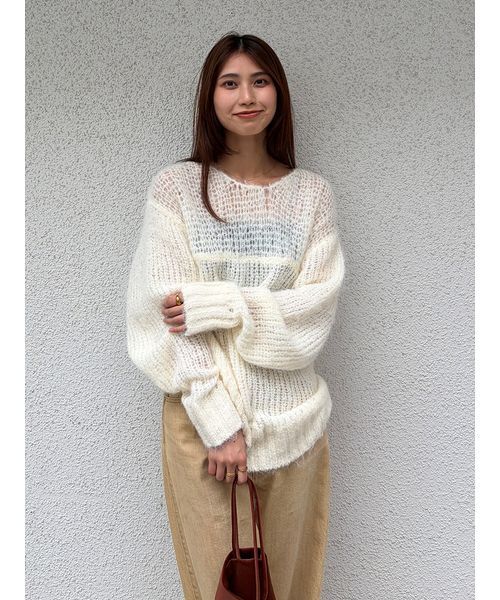 Henon.(ヘノン)の「シアーパフニット(ニット/セーター・レディース・ネイビー/グレー/オフホワイト・F)」の5枚目の写真