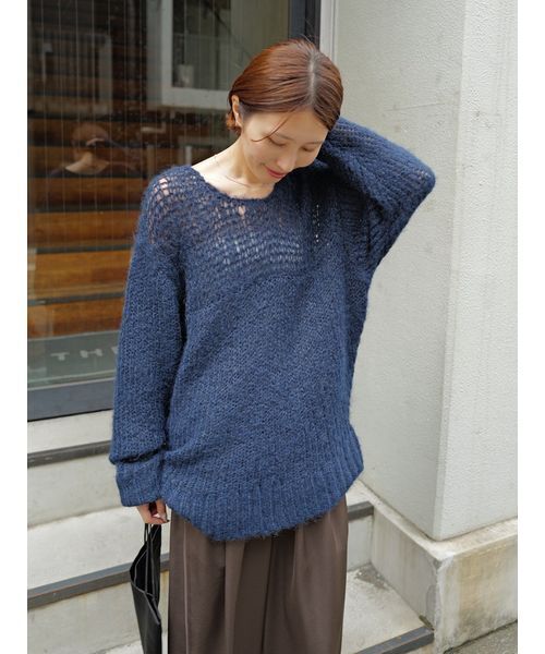 Henon.(ヘノン)の「シアーパフニット(ニット/セーター・レディース・ネイビー/グレー/オフホワイト・F)」の3枚目の写真