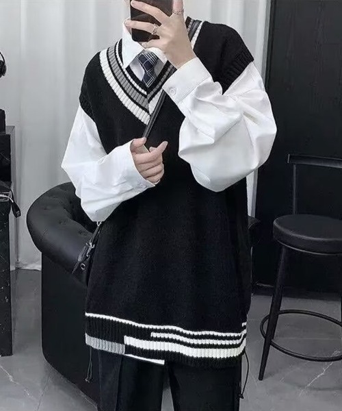 KELVIN(ケルヴァン)の「Line V-Neck Knit Vest ラインVネックニットベスト(ニット/セーター・メンズ・ブラック・LARGE/MEDIUM)」の5枚目の写真