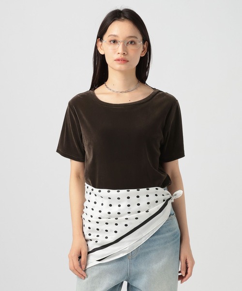 BAYFLOW(ベイフロー)の「シアーベロア半袖Tシャツ(Tシャツ/カットソー・レディース・アイボリー/ボルドー/ブラウン・FREE)」の2枚目の写真