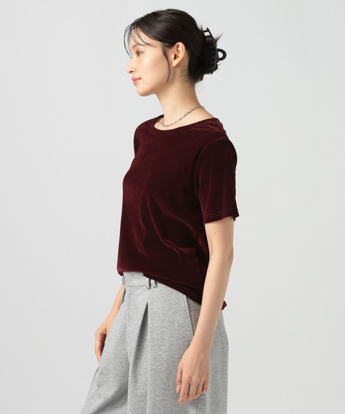 BAYFLOW(ベイフロー)の「シアーベロア半袖Tシャツ(Tシャツ/カットソー・レディース・アイボリー/ボルドー/ブラウン・FREE)」の3枚目の写真