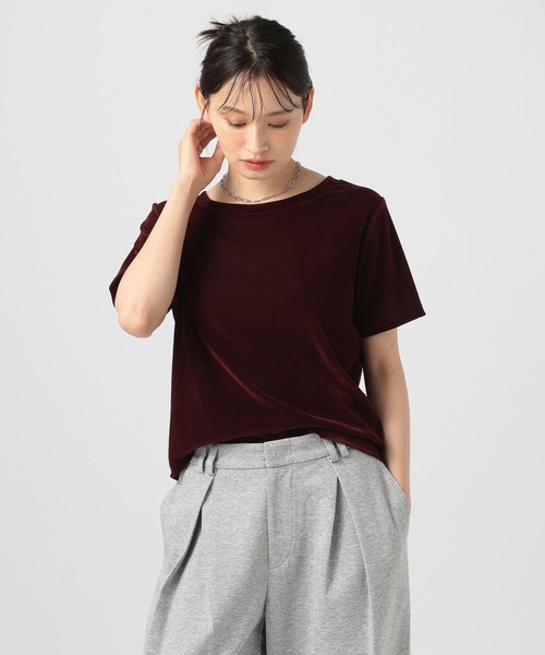 BAYFLOW(ベイフロー)の「シアーベロア半袖Tシャツ(Tシャツ/カットソー・レディース・アイボリー/ボルドー/ブラウン・FREE)」の8枚目の写真