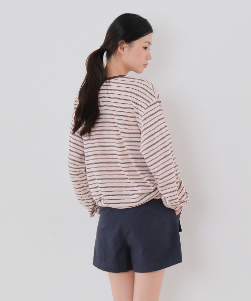 MOUI(モウイ)の「ストライプヘンリースウェットシャツ(ピンクブラウン)(Tシャツ/カットソー・レディース・その他・FREE)」の3枚目の写真