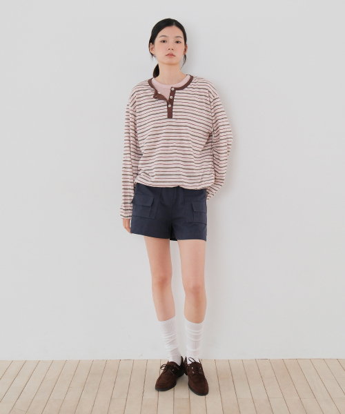 MOUI(モウイ)の「ストライプヘンリースウェットシャツ(ピンクブラウン)(Tシャツ/カットソー・レディース・その他・FREE)」の4枚目の写真