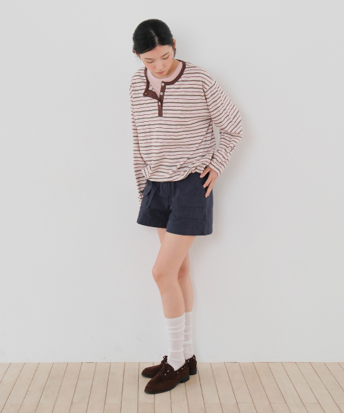 MOUI(モウイ)の「ストライプヘンリースウェットシャツ(ピンクブラウン)(Tシャツ/カットソー・レディース・その他・FREE)」の5枚目の写真