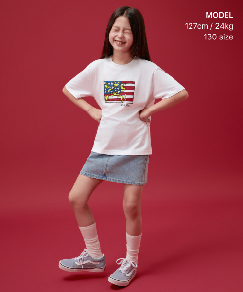 MUSINSA STANDARD KIDS（ムシンサスタンダードキッズ）の「[キスヘリングコレクション] アメリカンフラッグTシャツ [ホワイト]（Tシャツ/カットソー・レディース・その他・120/130/140/150/160）」の2枚目の写真