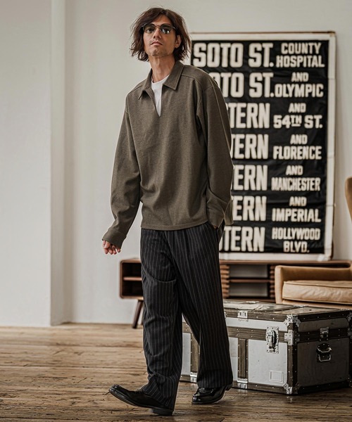 CAMBIO(カンビオ)の「mp15326- Pinstripe Pinched Tuck Wide Straight Pants ワイドストレートパンツ(CAM26AW-025)(その他パンツ・メンズ・ブラック/ネイビー/ブルー・S/M/L)」の14枚目の写真