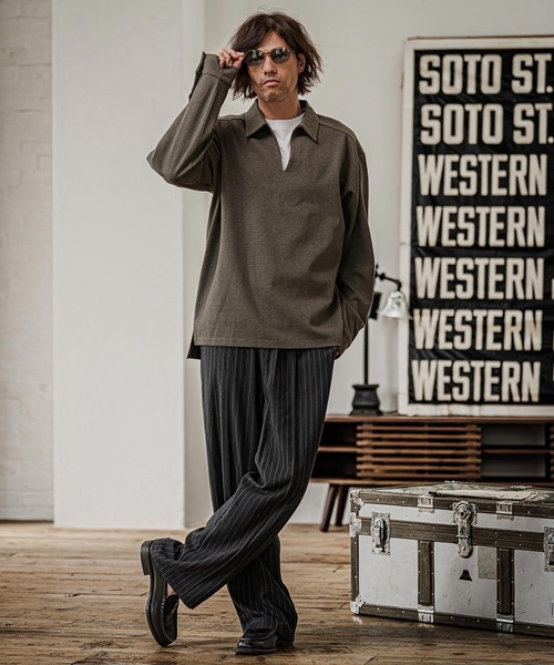 CAMBIO(カンビオ)の「mp15326- Pinstripe Pinched Tuck Wide Straight Pants ワイドストレートパンツ(CAM26AW-025)(その他パンツ・メンズ・ブラック/ネイビー/ブルー・S/M/L)」の15枚目の写真
