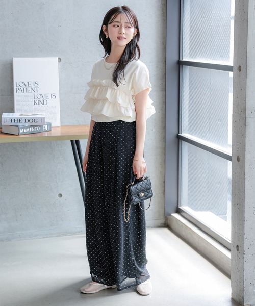 Petitle（プチレ）の「[ 低身長向けサイズ ] ティアードフリルTシャツ（Tシャツ/カットソー・レディース・ブラウン/ブラック/ホワイト系・PM）」の4枚目の写真