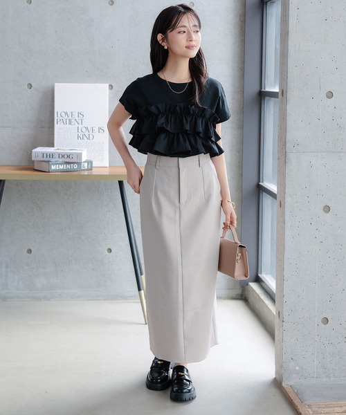 Petitle（プチレ）の「[ 低身長向けサイズ ] ティアードフリルTシャツ（Tシャツ/カットソー・レディース・ブラウン/ブラック/ホワイト系・PM）」の7枚目の写真
