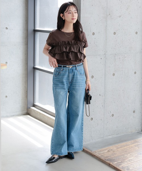 Petitle（プチレ）の「[ 低身長向けサイズ ] ティアードフリルTシャツ（Tシャツ/カットソー・レディース・ブラウン/ブラック/ホワイト系・PM）」の8枚目の写真