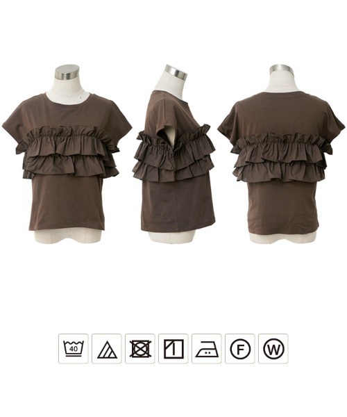 Petitle（プチレ）の「[ 低身長向けサイズ ] ティアードフリルTシャツ（Tシャツ/カットソー・レディース・ブラウン/ブラック/ホワイト系・PM）」の10枚目の写真
