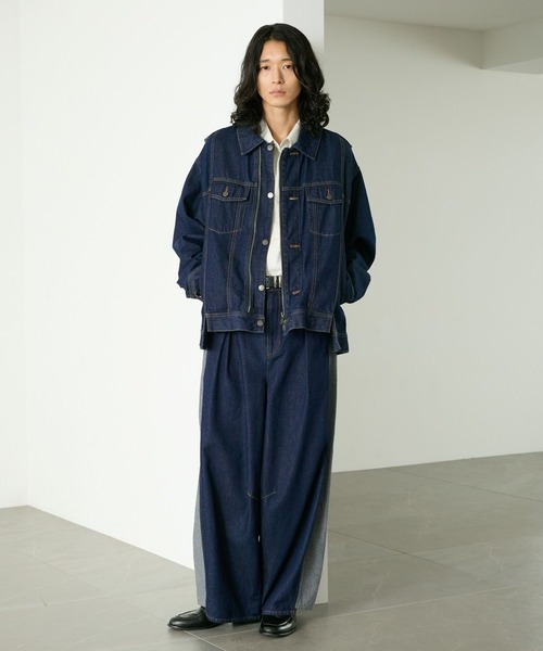 RAGEBLUE（レイジブルー）の「SWITCHING DENIM BLOUSON/切り替えデニムブルゾン【セットアップ対応】（テーラードジャケット・メンズ・インディゴブルー・FREE）」の2枚目の写真