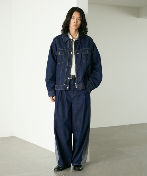 RAGEBLUE（レイジブルー）の「SWITCHING DENIM BLOUSON/切り替えデニムブルゾン【セットアップ対応】（テーラードジャケット・メンズ・インディゴブルー・FREE）」の3枚目の写真