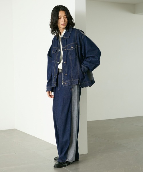 RAGEBLUE（レイジブルー）の「SWITCHING DENIM BLOUSON/切り替えデニムブルゾン【セットアップ対応】（テーラードジャケット・メンズ・インディゴブルー・FREE）」の4枚目の写真