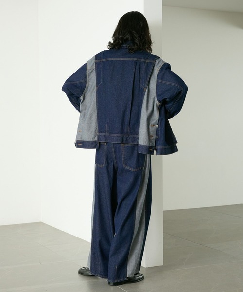 RAGEBLUE（レイジブルー）の「SWITCHING DENIM BLOUSON/切り替えデニムブルゾン【セットアップ対応】（テーラードジャケット・メンズ・インディゴブルー・FREE）」の5枚目の写真